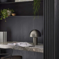 Ore Desk Lamp brushed nickel with geometric design and cylindrical base