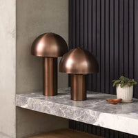 Ore Desk Lamp brushed bronze with geometric cylindrical base and hemispherical dome shade