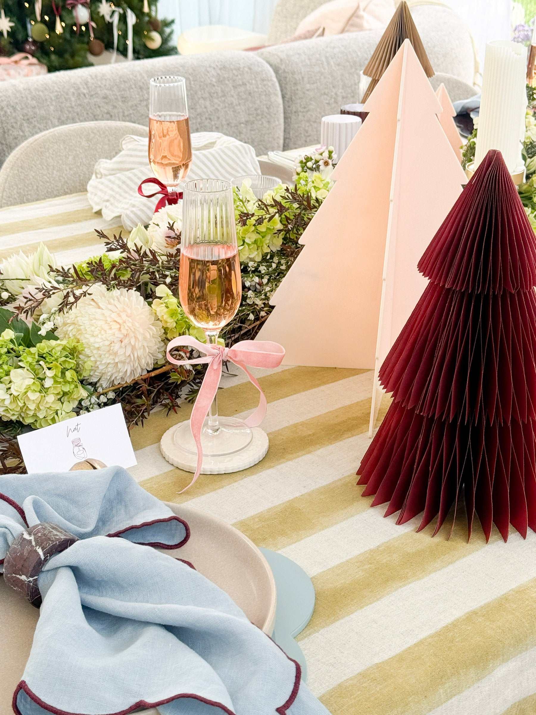 norsu Studio Perspex standing Christmas trees in mixed colors on festive table setting
