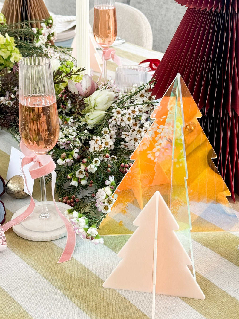 Set of 3 norsu Studio Perspex Standing Christmas Trees in blush on festive table setting