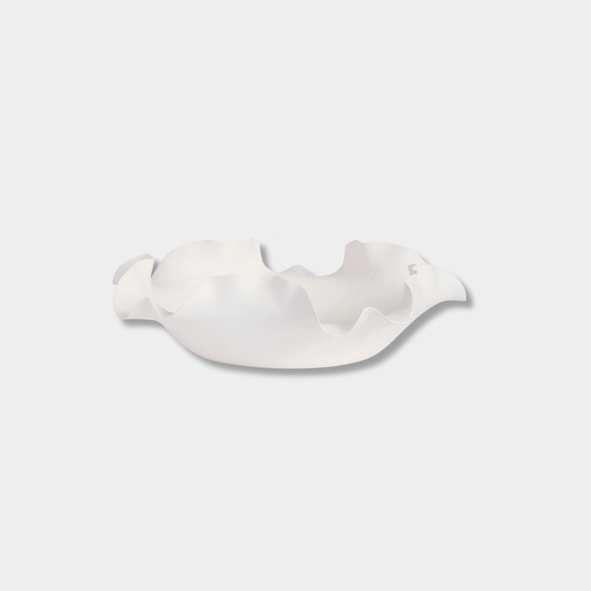 Nicole Decorative Bowl in white ceramic with ruffled edges and flowing silhouette, 30cm diameter handcrafted centerpiece bowl