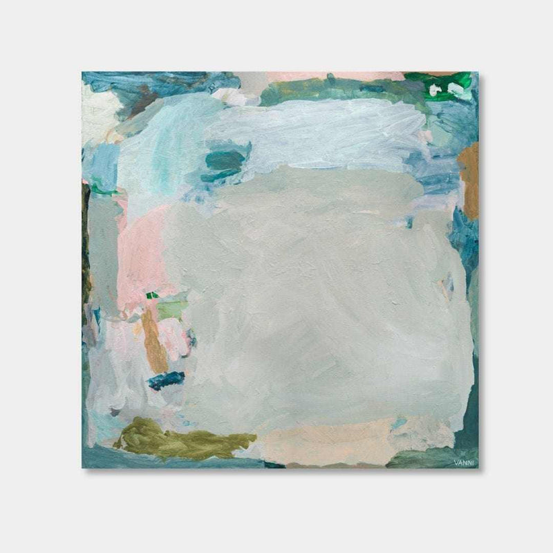 Limited edition abstract fine art canvas print "Wave After Wave" by Vanni with soft blues, greens, and pastel tones