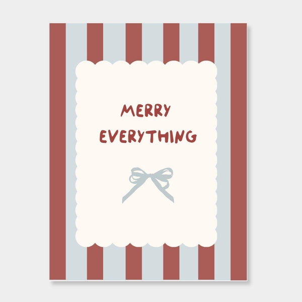 norsu STUDIO Christmas Card with festive red and grey stripes and "Merry Everything" text, premium matte finish, includes recipe on back, 11x14 cm