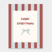 norsu STUDIO Christmas Card with "Merry Everything" text and striped red and gray design