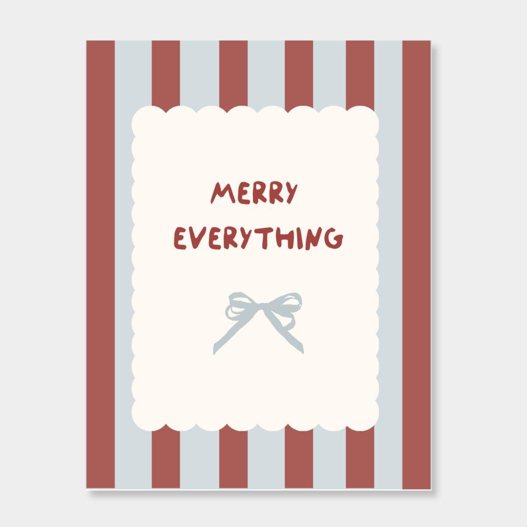 norsu STUDIO Christmas Card with "Merry Everything" text and striped red and gray design