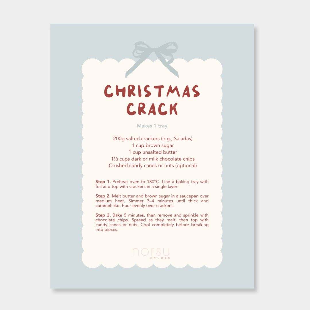 norsu STUDIO Christmas Card festive stripe with Star Cookies recipe, premium matte 350gsm, kraft envelope, 11x14 cm, made in Australia