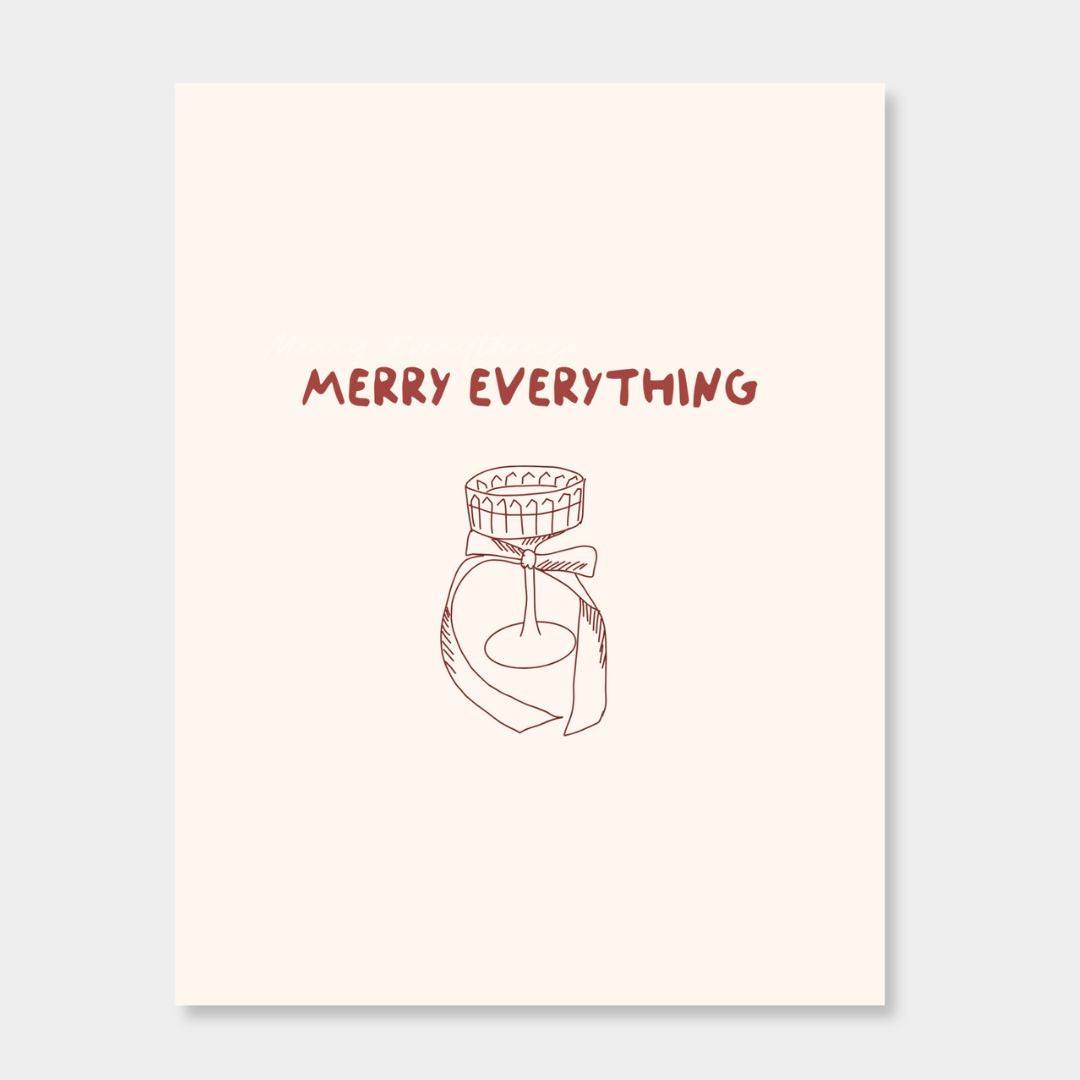 norsu STUDIO Christmas card with festive "Merry Everything" text and cocktail illustration on matte cardstock