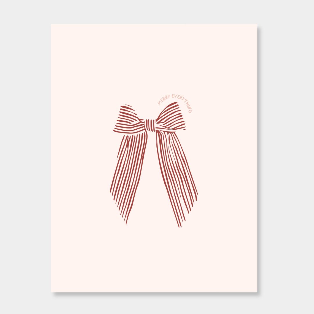 norsu STUDIO Christmas Card with red striped bow design on cream background