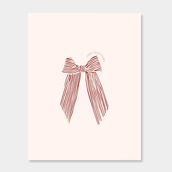 norsu STUDIO Christmas Card with red striped bow design on cream background