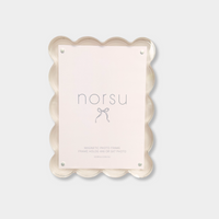 norsu Studio scalloped magnetic photo frame with blush background and clear acrylic finish, 20x15 cm size, designed in Melbourne