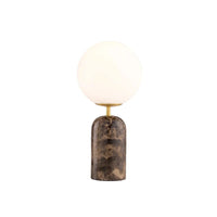 Soren Desk Lamp in brown marble with brass base and frosted glass shade