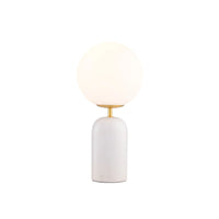 Soren Desk Lamp in white marble with brass base and frosted glass shade