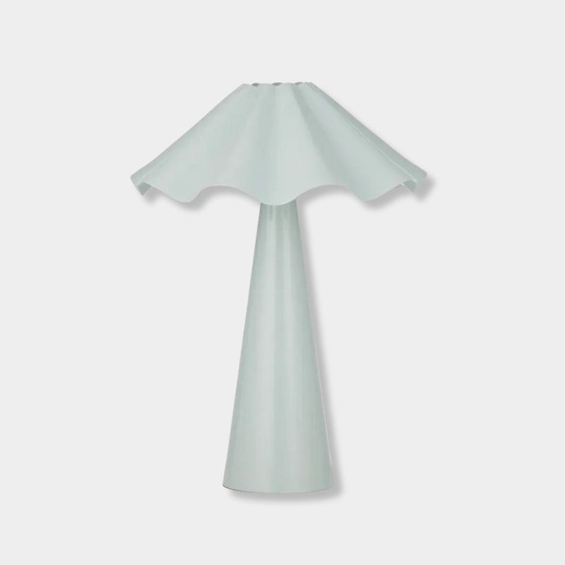 Grayson Table Lamp in seafoam with curved metal shade and base for cozy bedroom decor