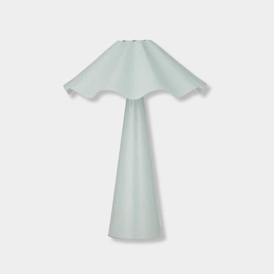 Grayson Table Lamp in seafoam with curved metal shade and base for cozy bedroom decor
