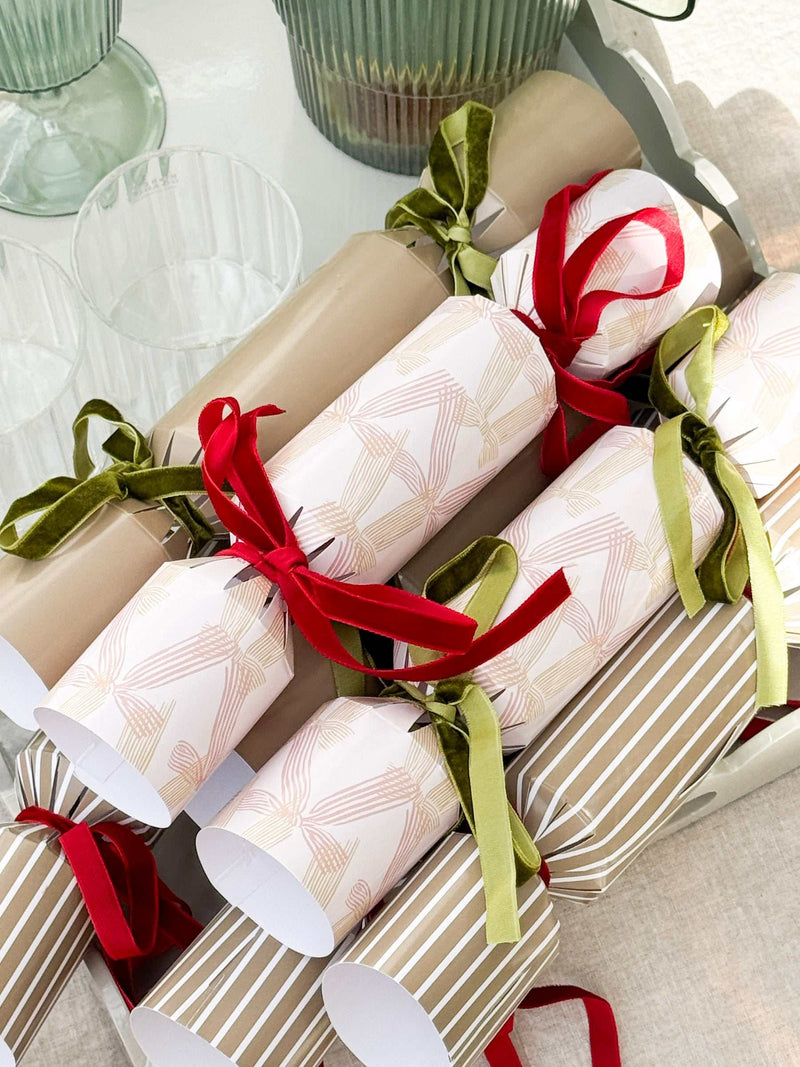 norsu Studio Build Your Own Christmas Crackers set of 6 with velvet ribbons and elegant designs