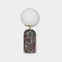 Tova Lamp Rosso Levanto with burgundy marble base and white opal glass shade