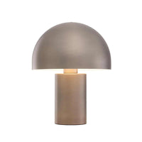 Ore Desk Lamp in brushed nickel with cylindrical base and hemispherical shade