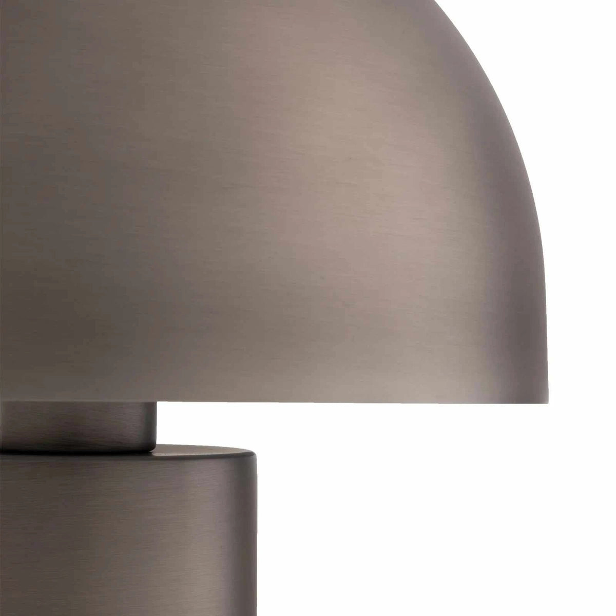 Ore Desk Lamp brushed nickel with geometric cylindrical base and hemispherical dome shade