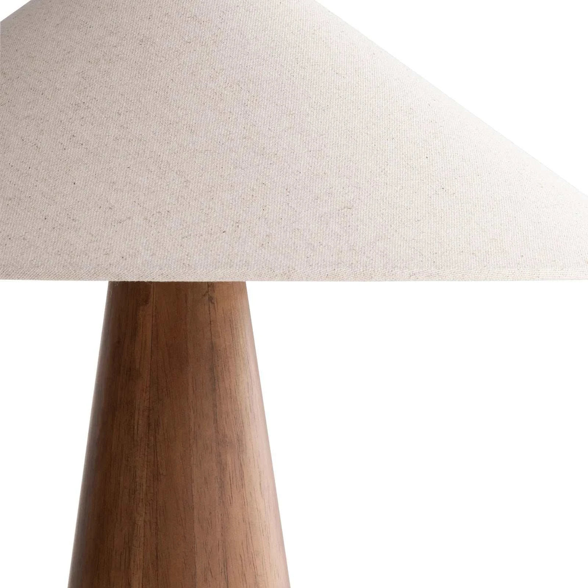 Pyra Table Lamp with walnut conical base and linen shade from Raw Elements Collection