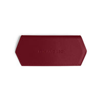 Burgundy Fox and Leo glasses case made of 100% leather with embossed logo and slim magnetic design