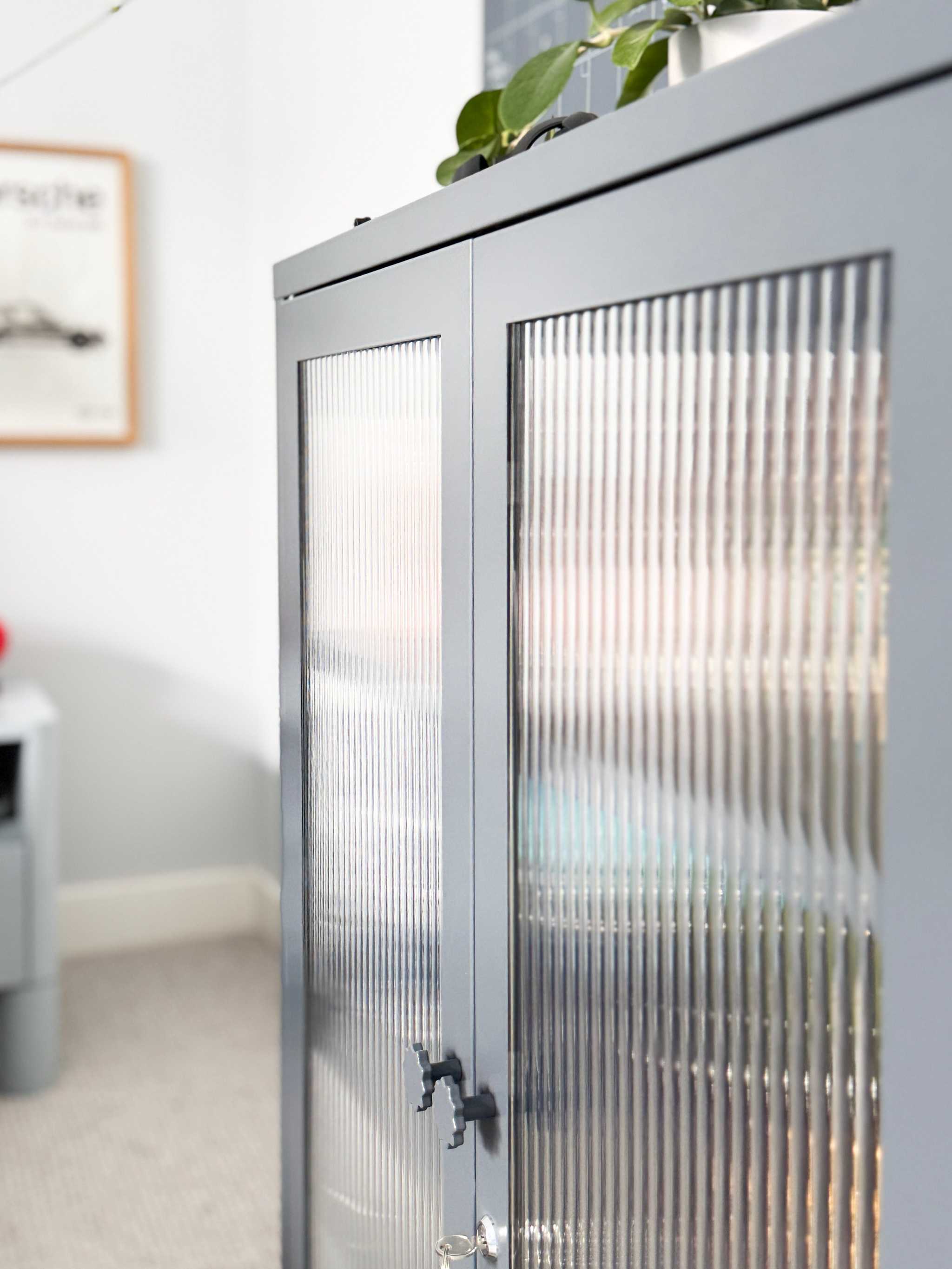 Mustard Made Locker The Mixer Slate with fluted glass doors and medallion handles