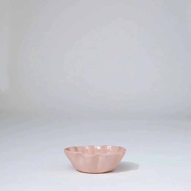 Small icy pink hand cast ceramic bowl with ruffle design Marmoset Found Ruffle Bowl