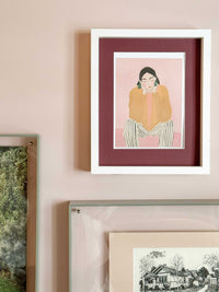 norsu STUDIO acrylic box gallery frame in sage showcasing art with durable clear acrylic and sandwich design for A3 prints