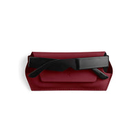 Fox and Leo burgundy leather glasses case with protective microfiber lining and magnetic closure, slim design