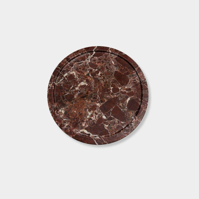 norsu STUDIO Rosso Levanto marble round tray with deep burgundy veining from Duality Collection