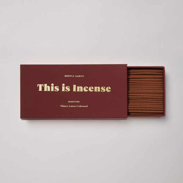 Gentle Habits This Is Incense Heartfire box with 60 hand dipped incense sticks - lemon, tobacco and cedarwood scent