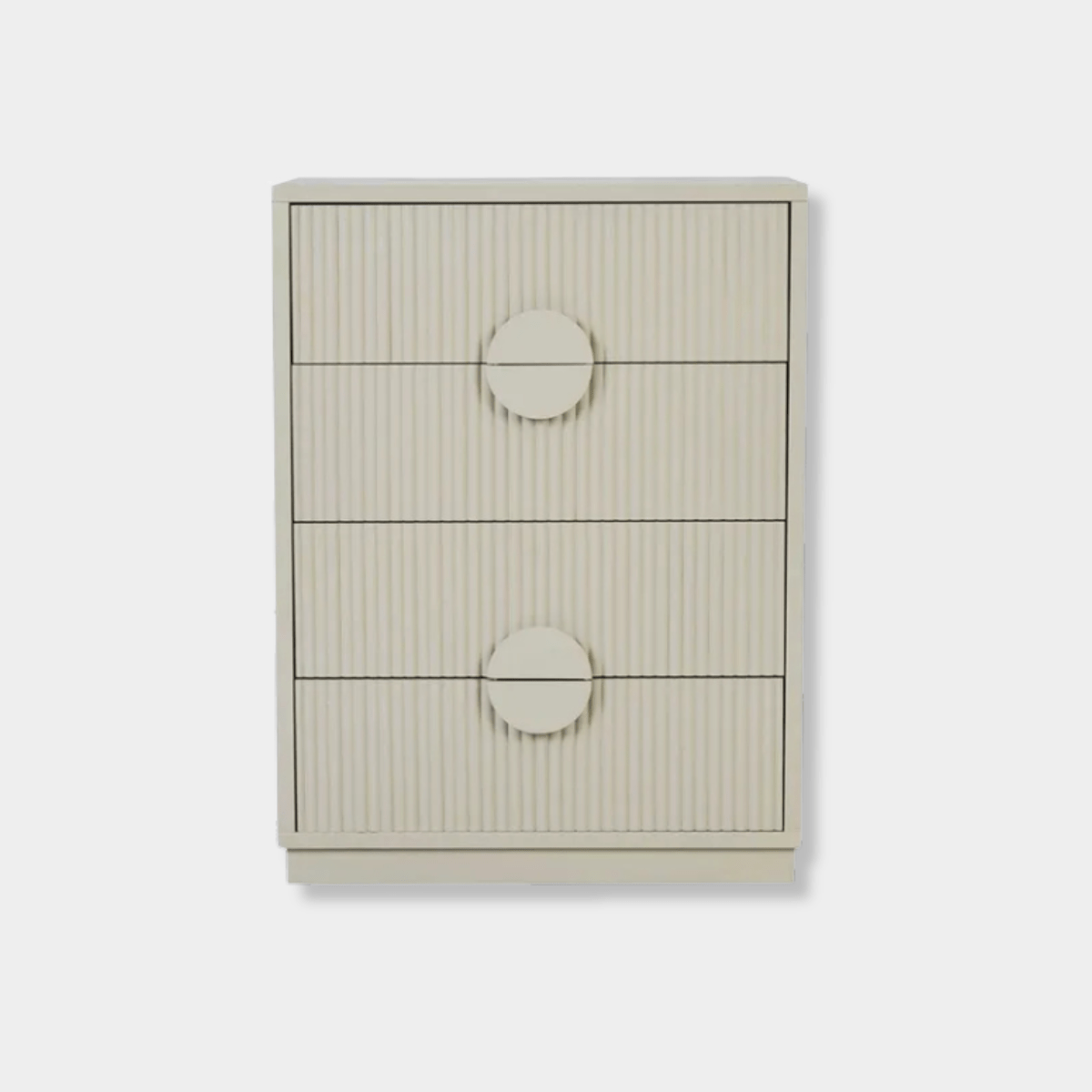 GlobeWest Benjamin Ripple Dresser in putty ash veneer with four ripple motif drawers and soft-close runners