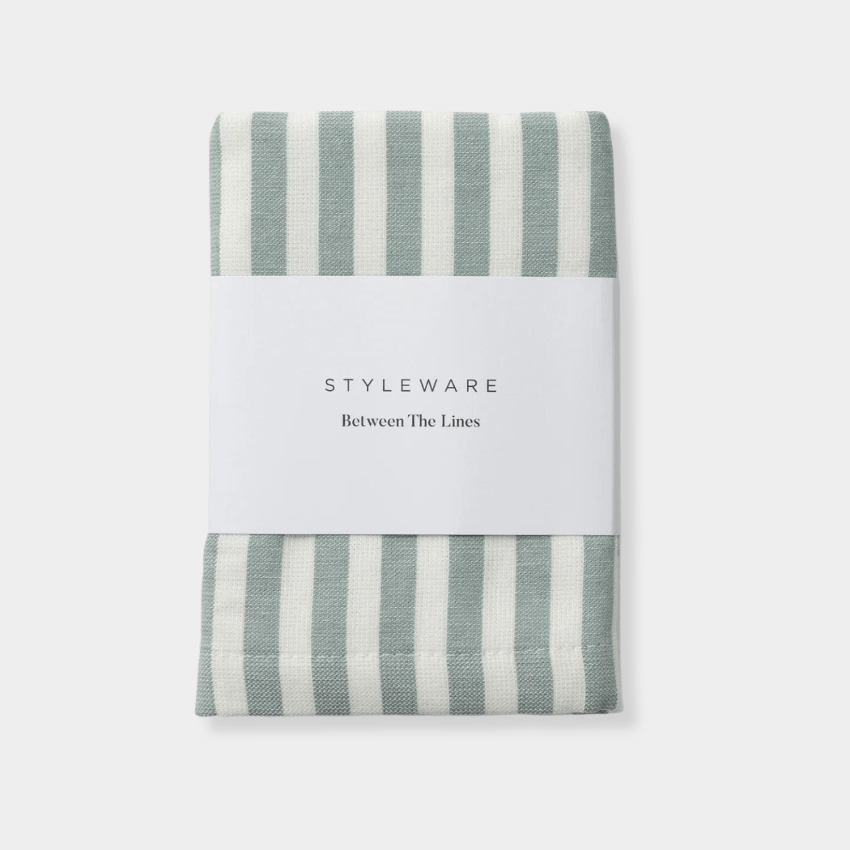 Styleware Between The Lines Tea Towel in matcha green and white stripes, 100% cotton, 75x50cm size, absorbent and stylish kitchen essential.