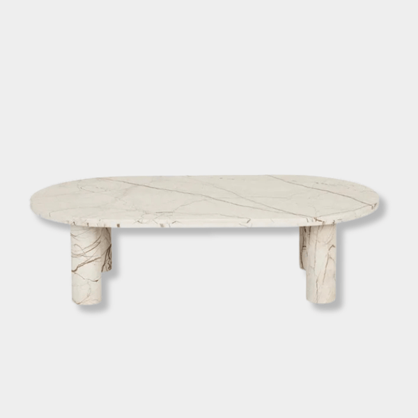 GlobeWest Amara Round Leg Oval Coffee Table, Brown Vein Marble | Norsu Interiors
