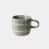 Robert Gordon Mug in sage and blush hand-painted check ceramic design with 350ml capacity and durable stoneware.