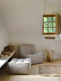 Ethnicraft Sofa N701 - Footstool -Dark Beige, styled in a room setting