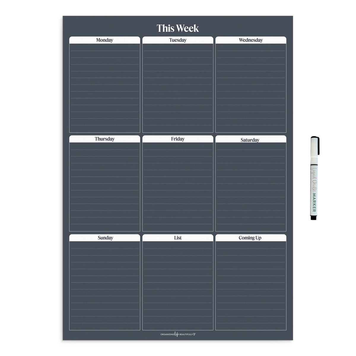 Peel & Stick Wall Planner A2 size reusable weekly planner with notes and white chalk marker