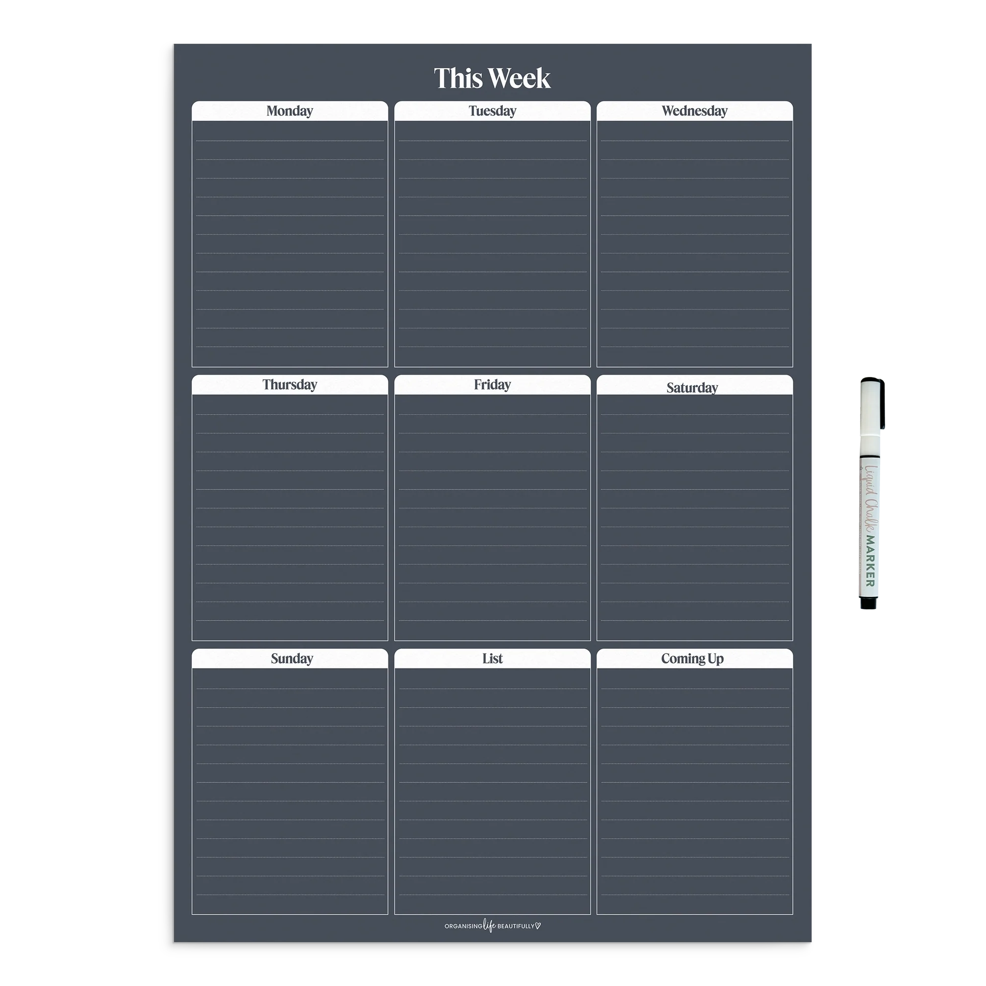 Peel & Stick Wall Planner A2 size reusable weekly planner with notes and white chalk marker