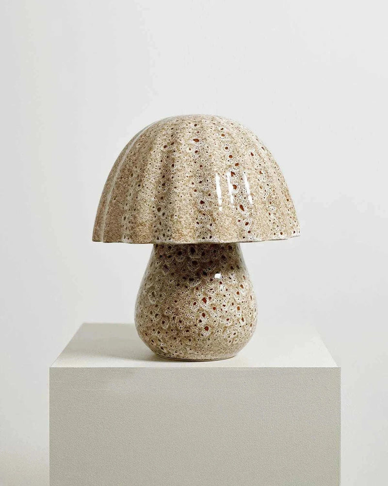 Robert Gordon Periwinkle Lamp white ochre ceramic table lamp with textured reactive glaze and LED globe on pedestal