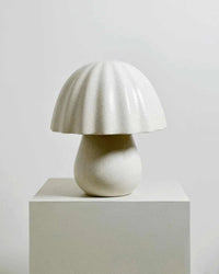 Robert Gordon Periwinkle Lamp handcrafted white ceramic table lamp with mushroom-shaped shade and reactive glaze finish