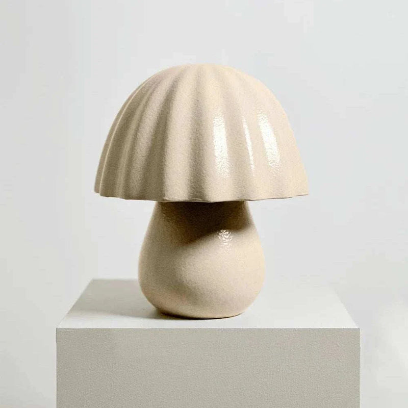 Robert Gordon Periwinkle Lamp handcrafted ceramic stoneware table lamp in sand color with unique reactive glaze and LED globe