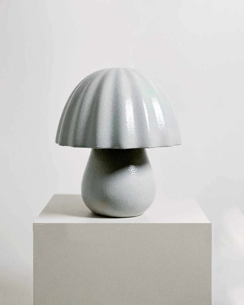 Robert Gordon Periwinkle Lamp handcrafted ceramic table lamp with reactive glaze and LED globe on pedestal