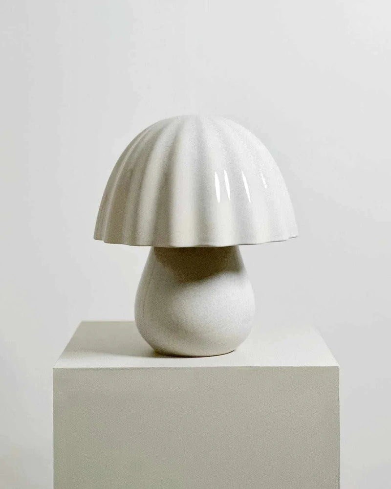 Robert Gordon Periwinkle Lamp handcrafted white ceramic table lamp with unique glaze and LED globe lighting