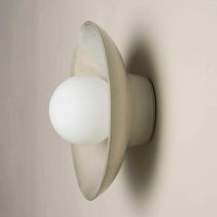 Robert Gordon Dish Wall Sconce ceramic light with round dish and ball bulb in neutral glaze