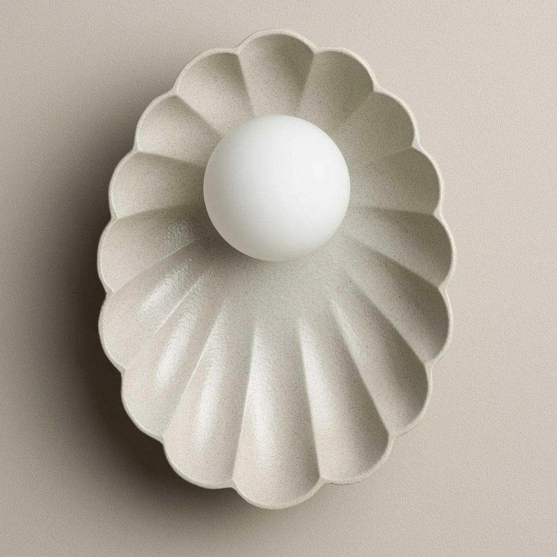 Robert Gordon Oyster Ceramic Sconce Light in shale with scalloped bowl design and round bulb