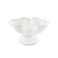 Ripple White Pedestal Bowl with glossy interior and textured exterior for fruit or decor display