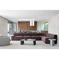 Globe West Coffee Tables GlobeWest Oberon Curve Marble Coffee Table - Matt Storm Marble, Matt Dark Oak