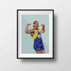 Framed DG Designs Dom Gauci kids art print of Harley Reid AFL football player in West Coast Eagles uniform on sage green background