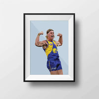 Framed DG Designs Dom Gauci kids art print of West Coast Eagles AFL player Harley Reid in powder blue background