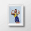 Framed art print of Harley Reid in West Coast Eagles AFL uniform by DG Designs Dom Gauci in powder blue background