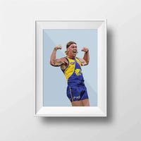 Framed art print of Harley Reid in West Coast Eagles AFL uniform by DG Designs Dom Gauci in powder blue background